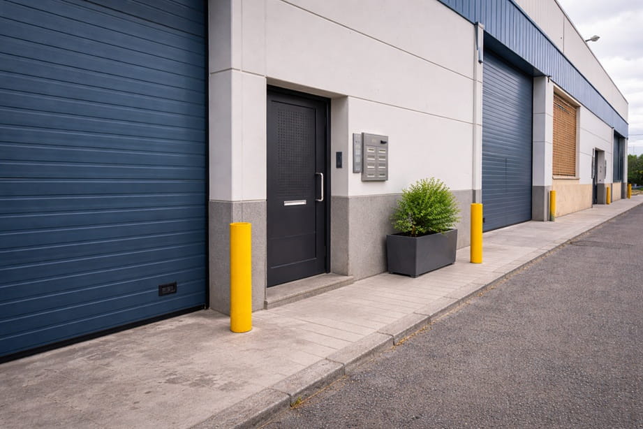 Entrada a nave industrial en Boecillo Valladolid con puerta de seguridad