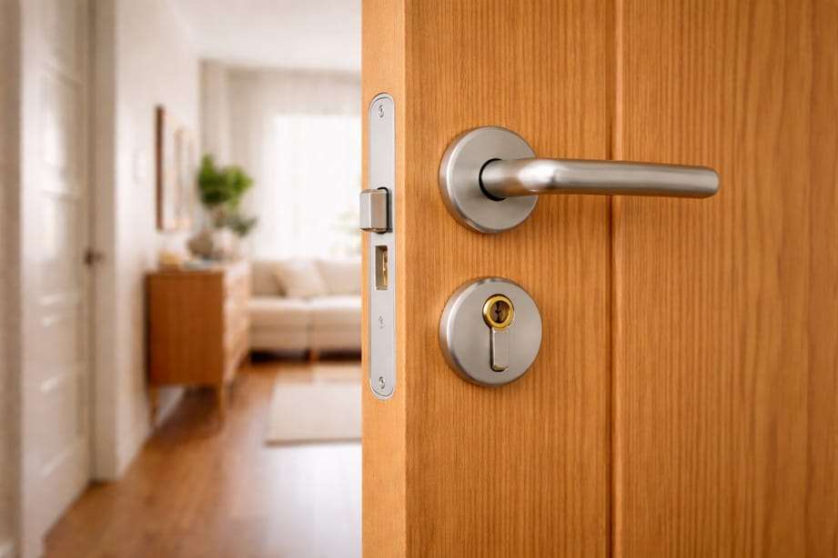 Cerradura nueva instalada en puerta de vivienda en Valladolid