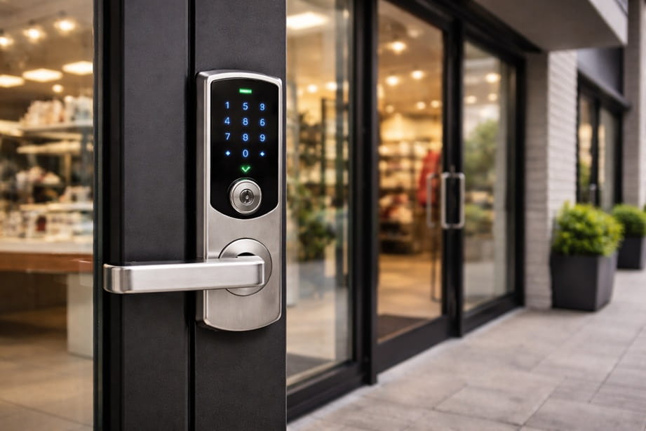 Puerta de local comercial con cerradura en Valladolid