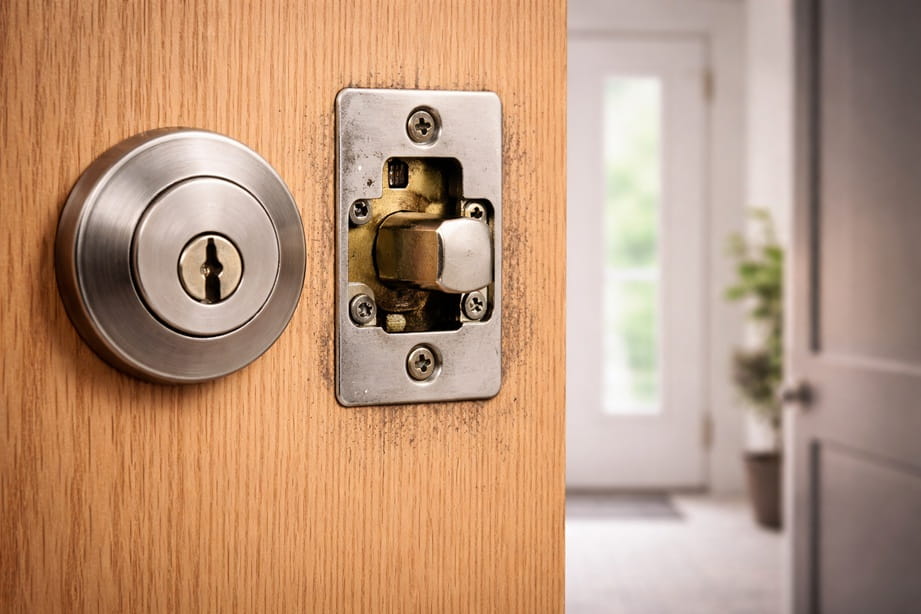 Puerta de vivienda con cerradura moderna en Valladolid