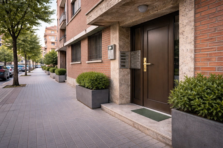 Portal residencial en Arturo Eyries Valladolid con puerta de seguridad