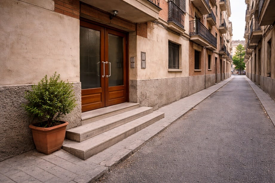Entrada urbana en Batallas Valladolid con puerta metálica de seguridad