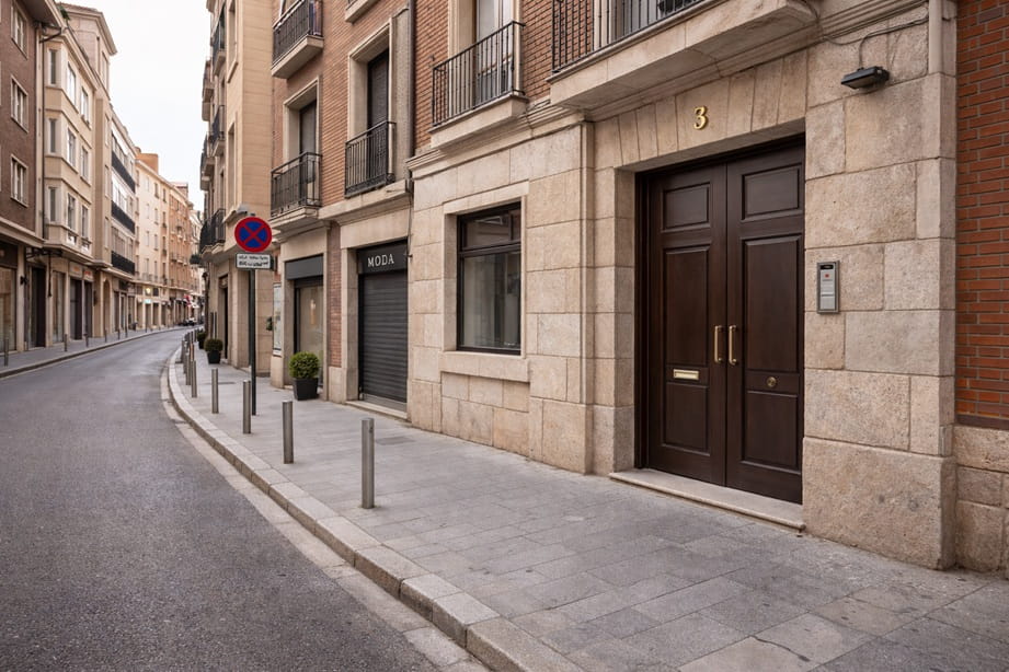 Entrada de edificio en el centro de Valladolid con cerradura de seguridad