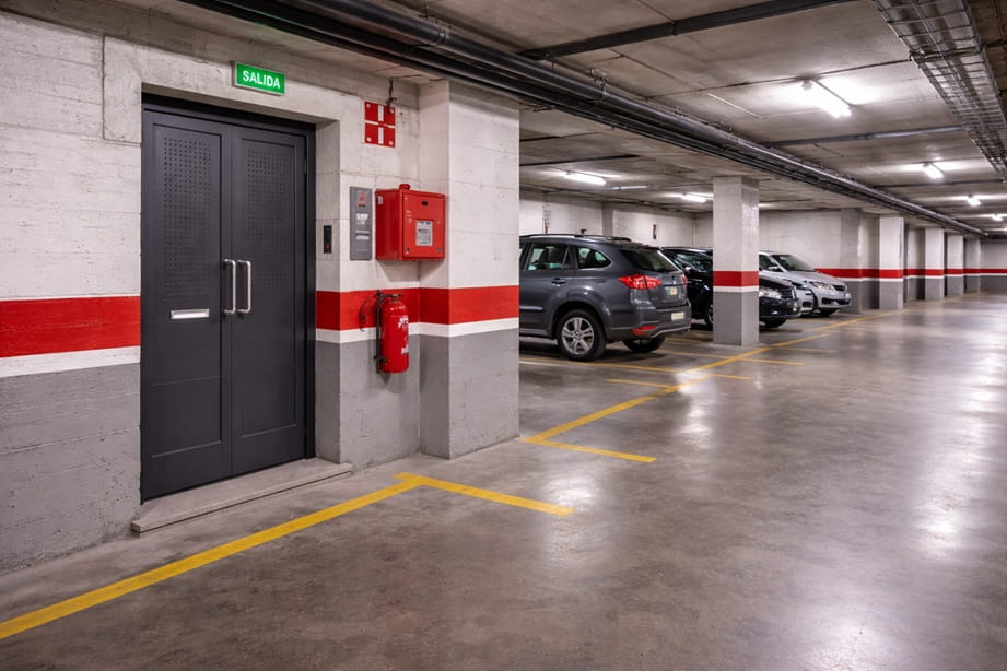 Acceso a garaje comunitario en Valladolid con puerta de seguridad metálica