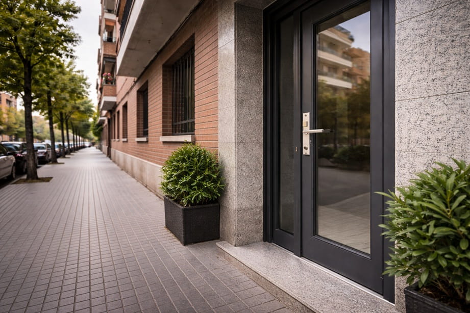 Portal residencial en La Rondilla Valladolid con puerta de seguridad