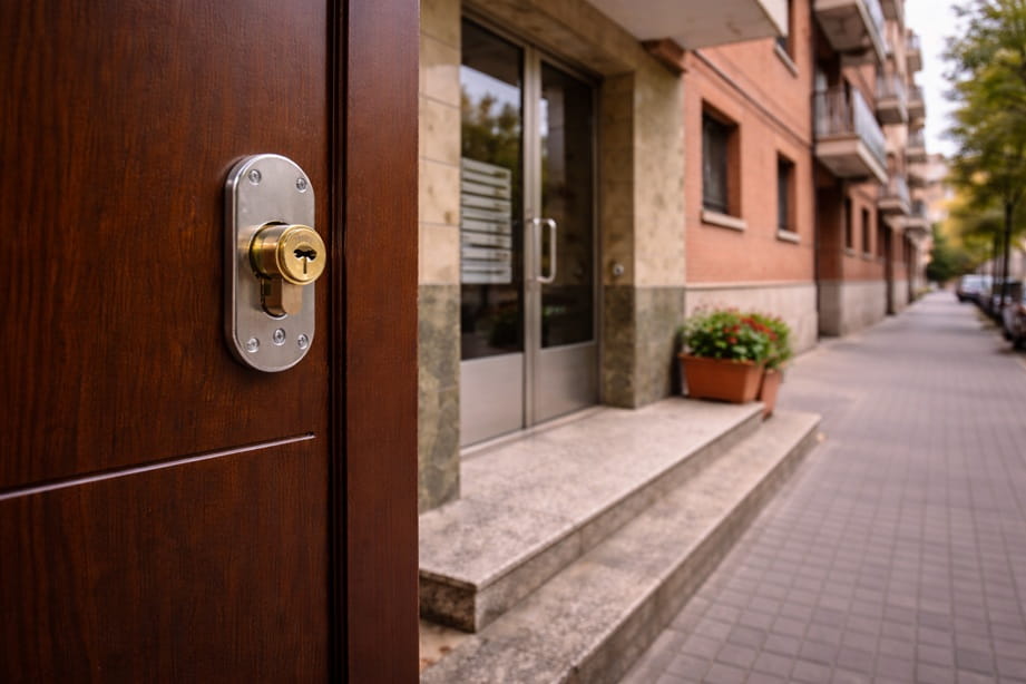Portal urbano en La Rubia Valladolid con puerta de seguridad