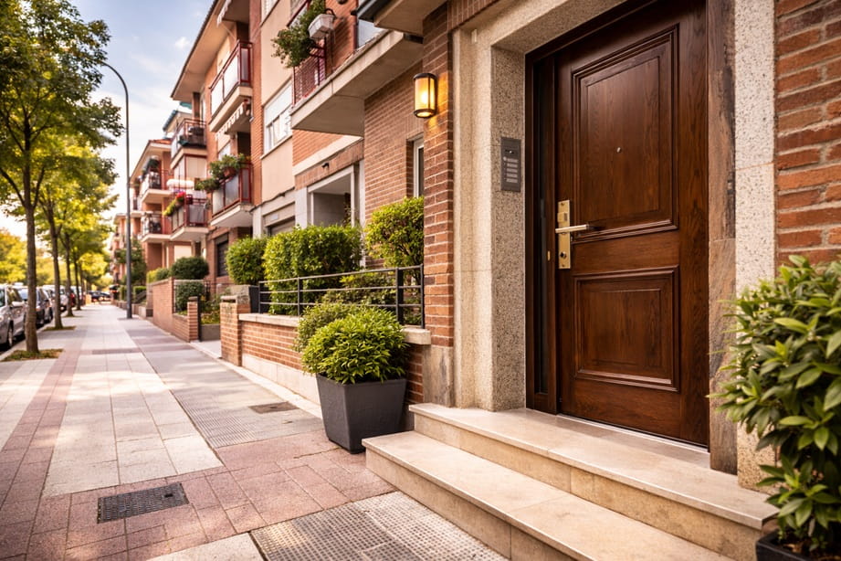 Entrada de vivienda en Laguna de Duero con puerta de seguridad instalada