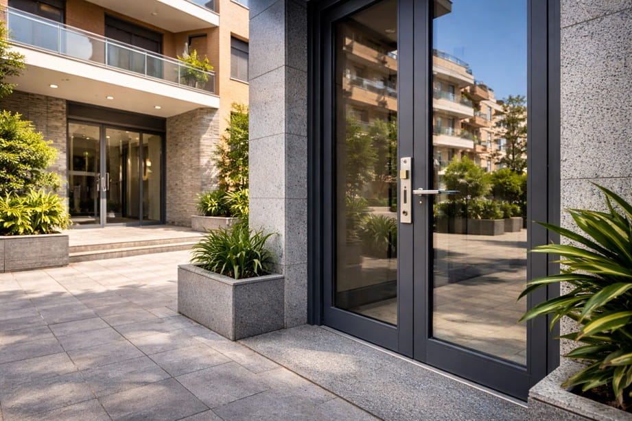 Portal residencial en Parquesol Valladolid con puerta de seguridad