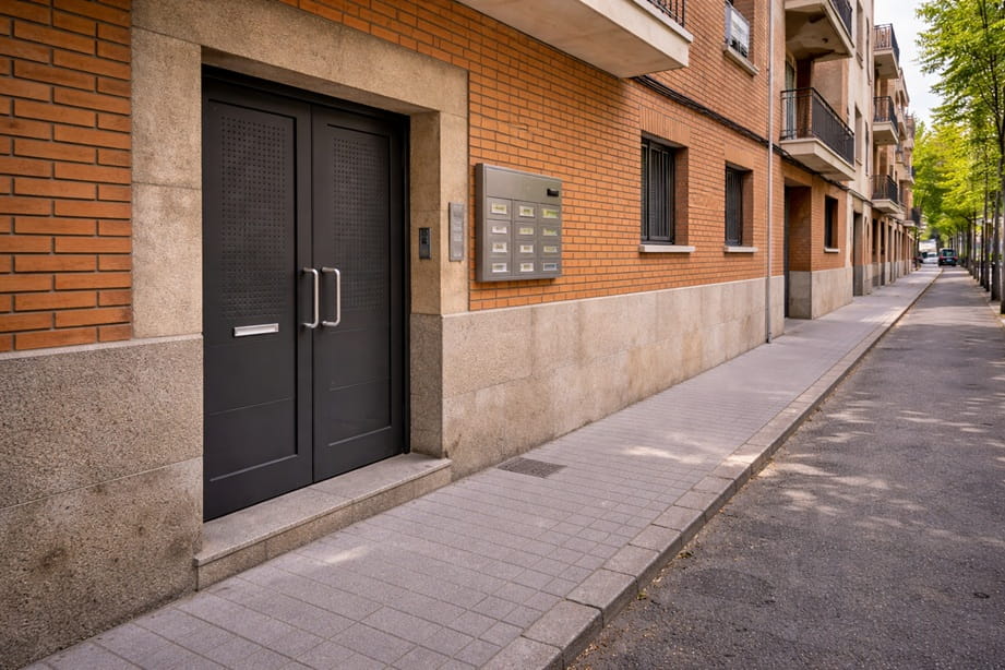 Acceso a nave en Polígono Argales Valladolid con puerta de seguridad