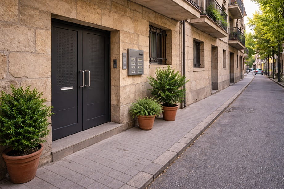Portal urbano en San Isidro Valladolid con puerta de seguridad instalada