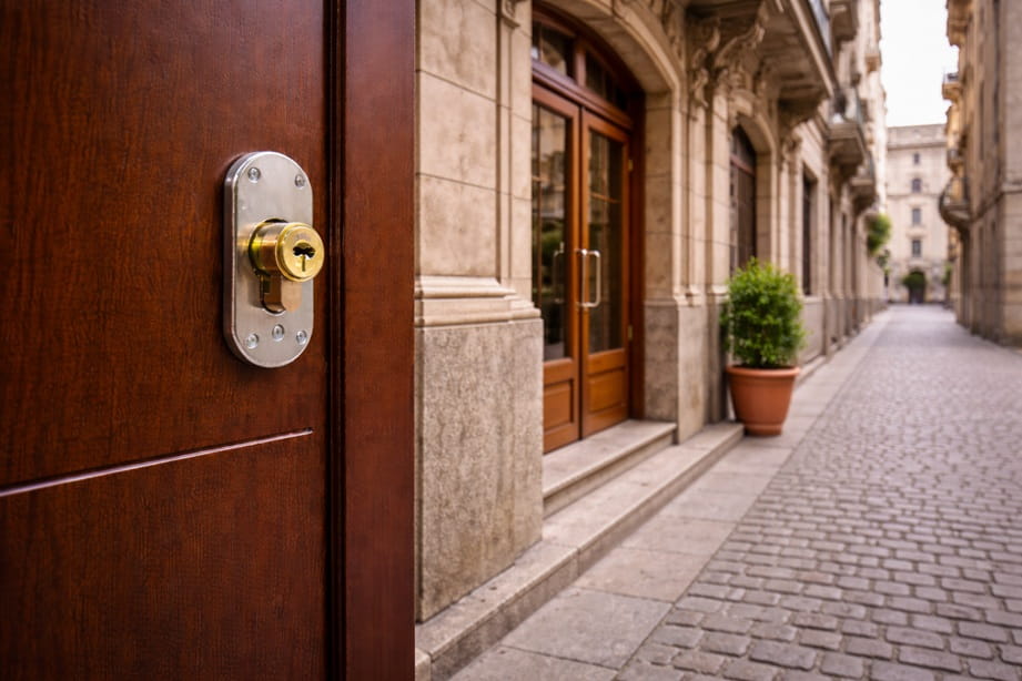 Portal histórico en San Pablo Valladolid con puerta de seguridad