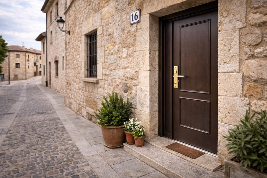 Calle residencial en Simancas con puerta de seguridad instalada