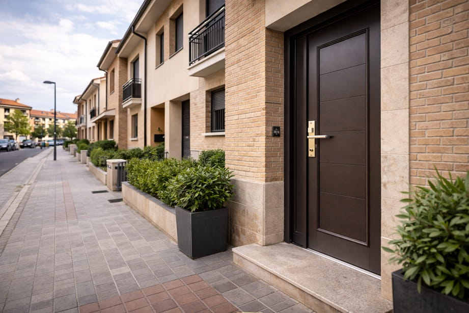 Portal residencial en Zaratán Valladolid con puerta de seguridad
