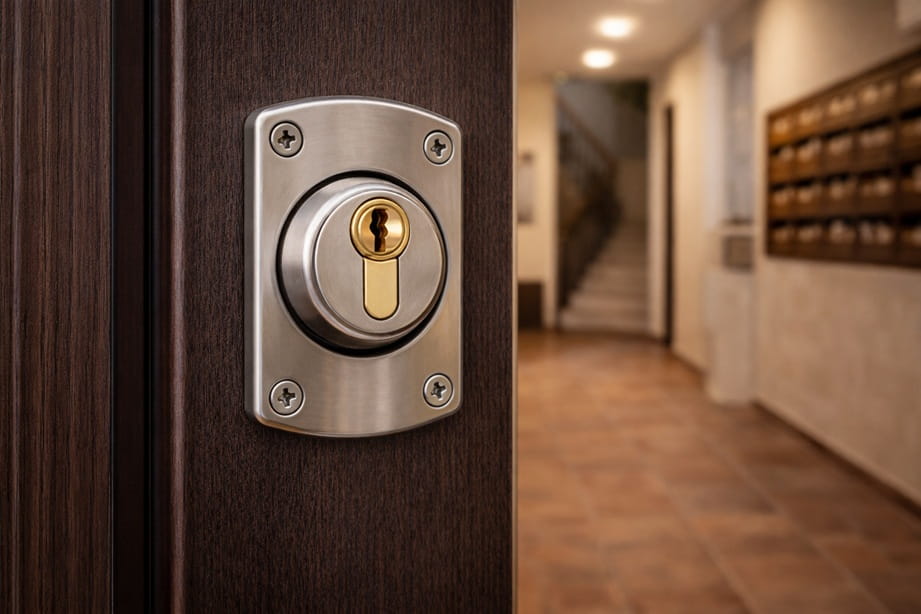 Escudo de seguridad instalado en puerta en Valladolid